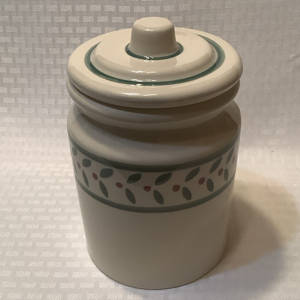 Ceramic Food Storage Jar with Lid - Cream and Green